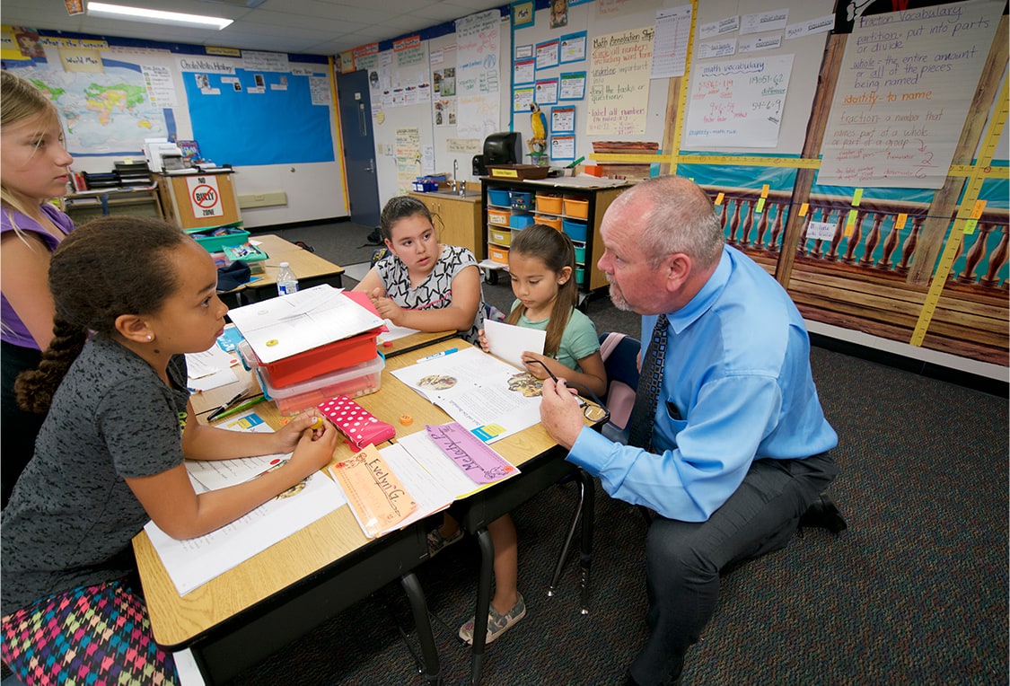 Photo of a teacher and his students.